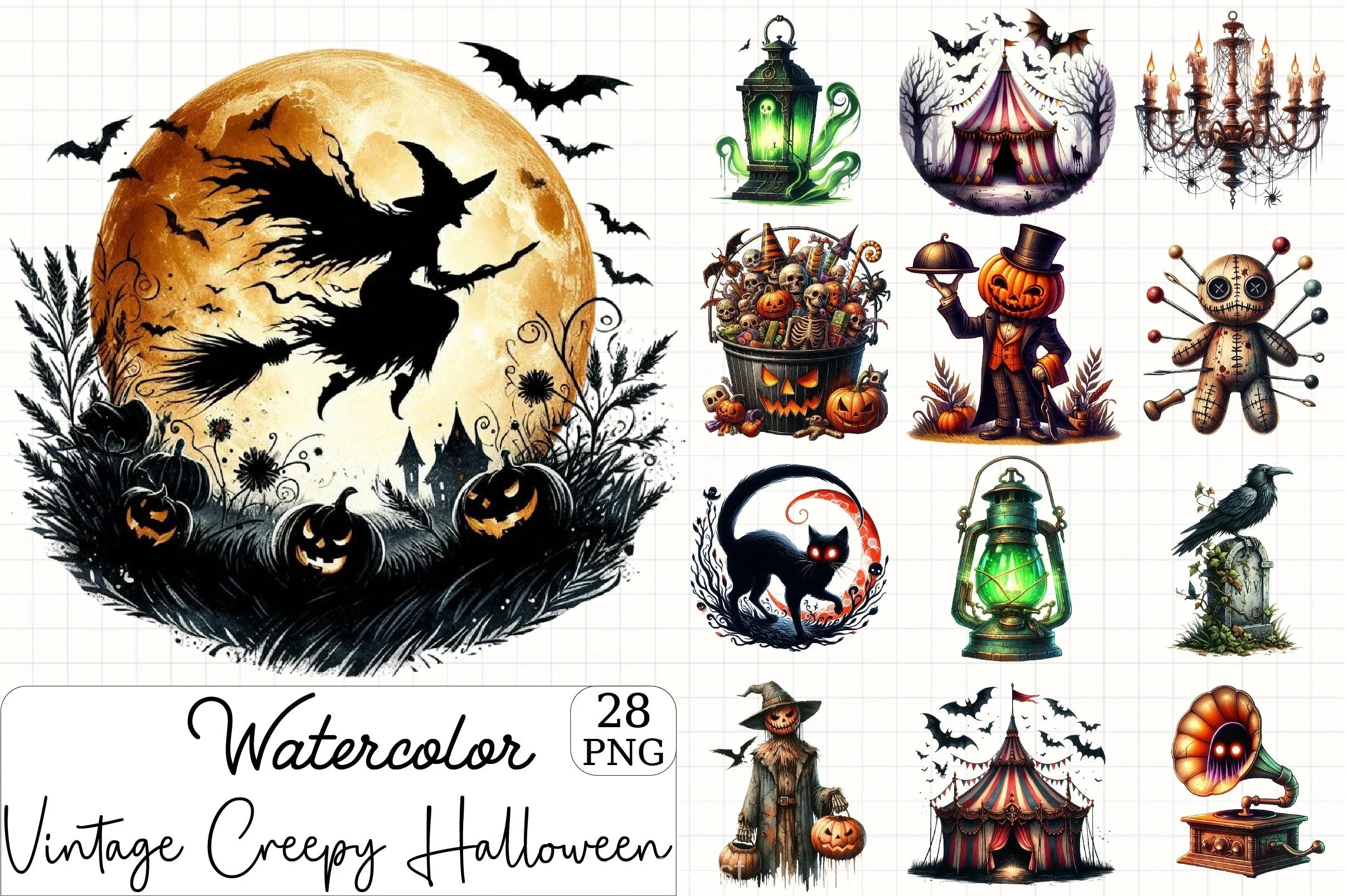 Vintage Creepy Halloween Clipart Bundle - CraftNest - Digital Crafting and Art