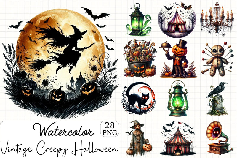 Vintage Creepy Halloween Clipart Bundle - CraftNest - Digital Crafting and Art