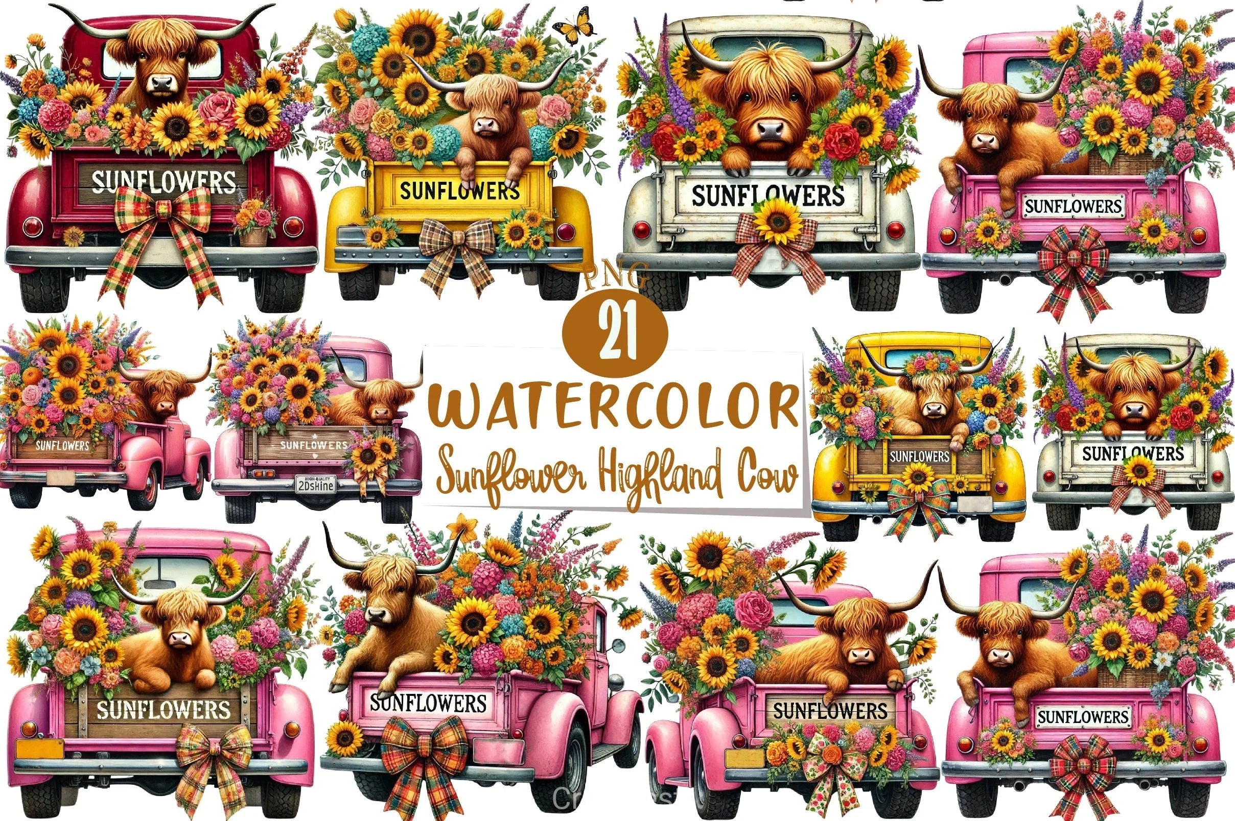 Sunflower Highland Cow Clipart Bundle 2 - CraftNest - Digital Crafting and Art