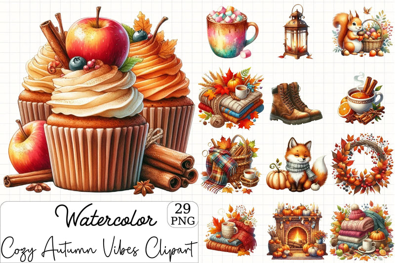 Cozy Autumn Vibes Clipart Bundle - CraftNest - Digital Crafting and Art