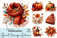 Burnt Orange Autumn Clipart Bundle 3 - CraftNest - Digital Crafting and Art