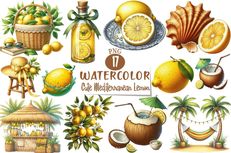 Mediterranean Lemon Beach Clipart Bundle 2 - CraftNest - Digital Crafting and Art