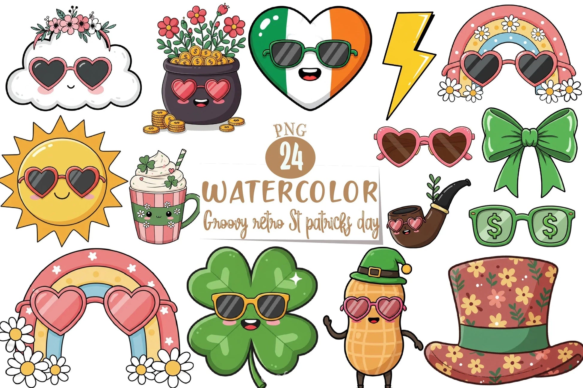 Groovy Retro St Patrick's Day Clipart Bundle - CraftNest - Digital Crafting and Art