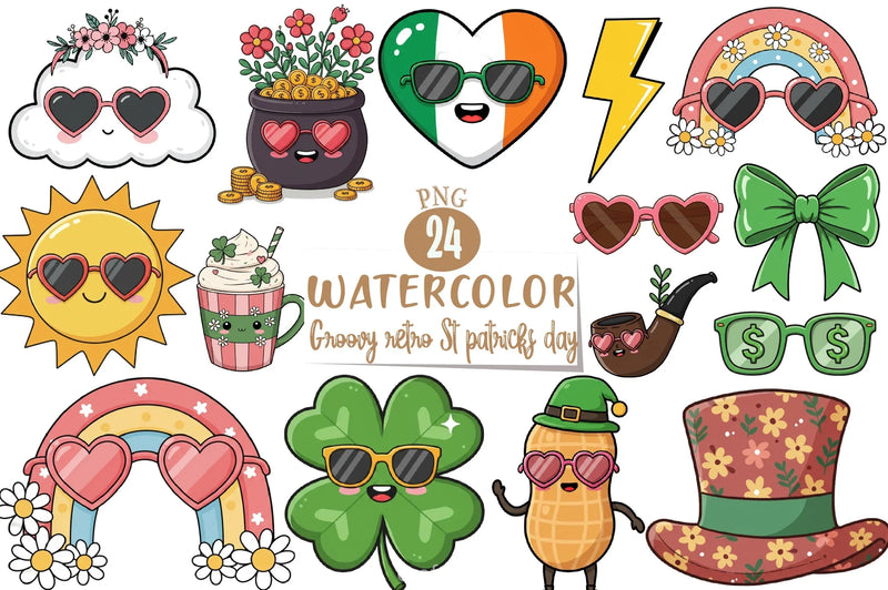 Groovy Retro St Patrick's Day Clipart Bundle - CraftNest - Digital Crafting and Art