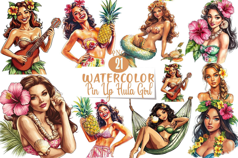 Pin Up Hula Girl Clipart Bundle 3 - CraftNest - Digital Crafting and Art