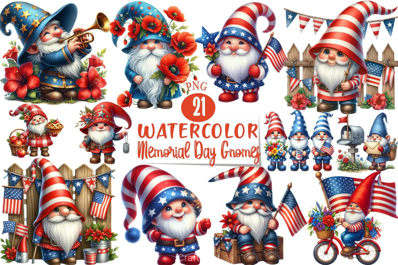Memorial Day Gnomes Clipart Bundle 2 - CraftNest - Digital Crafting and Art