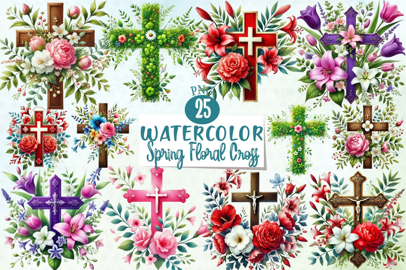 Spring Floral Cross Clipart Bundle - CraftNest - Digital Crafting and Art