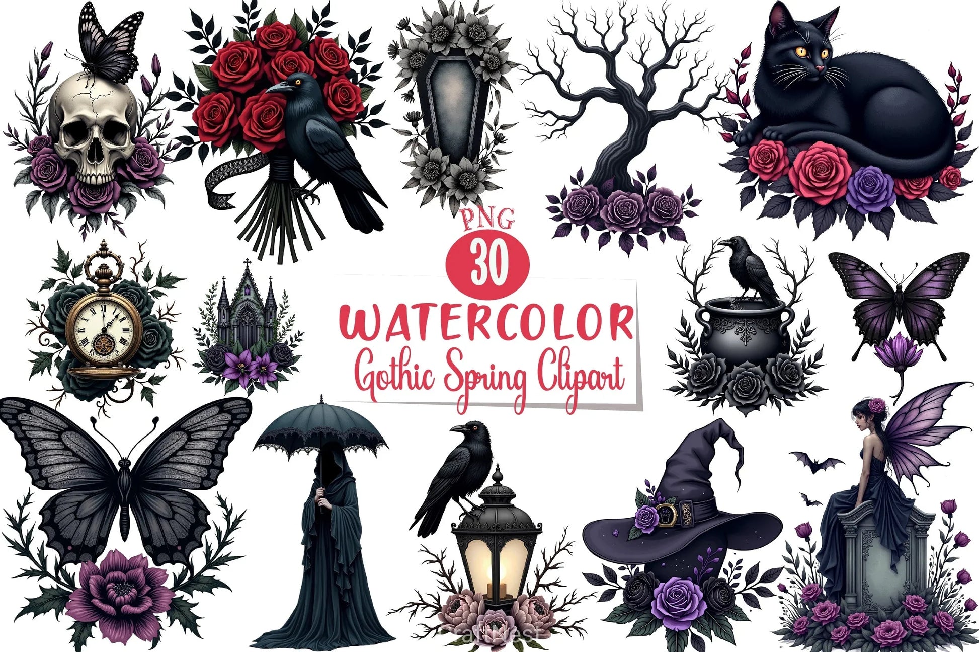 Gothic Spring Clipart Bundle - CraftNest - Digital Crafting and Art