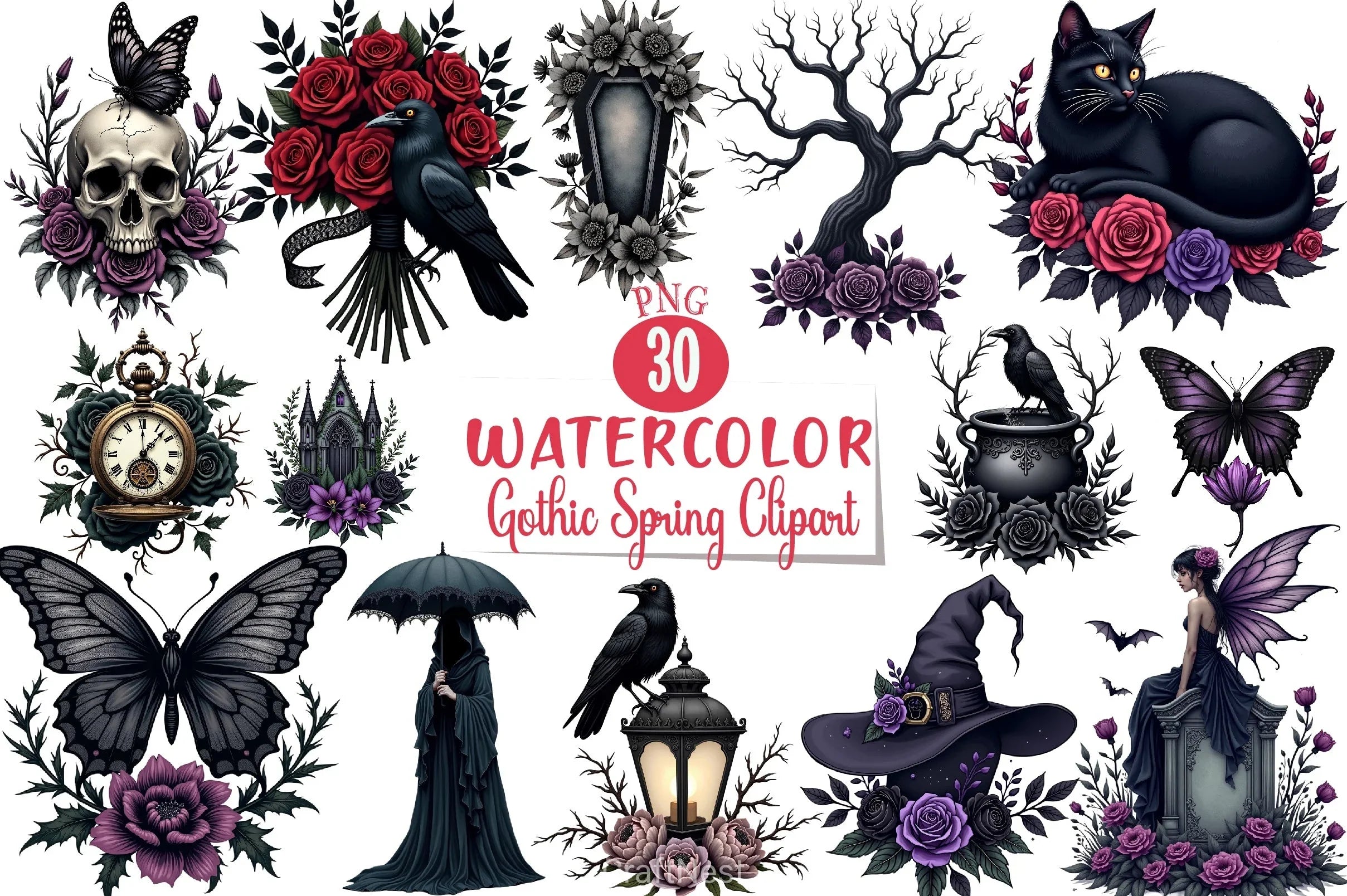 Gothic Spring Clipart Bundle - CraftNest - Digital Crafting and Art