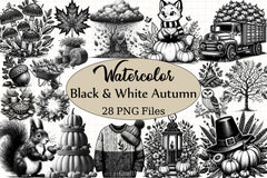 Black & White Autumn Clipart Bundle 5 - CraftNest - Digital Crafting and Art