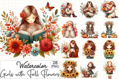 Girls Fall Flowers Clipart Bundle - CraftNest - Digital Crafting and Art