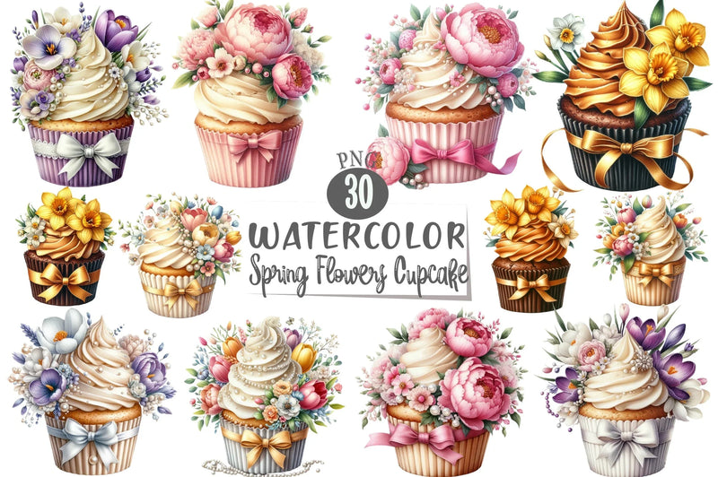 Spring Flowers Cupcake Clipart Bundle - CraftNest - Digital Crafting and Art