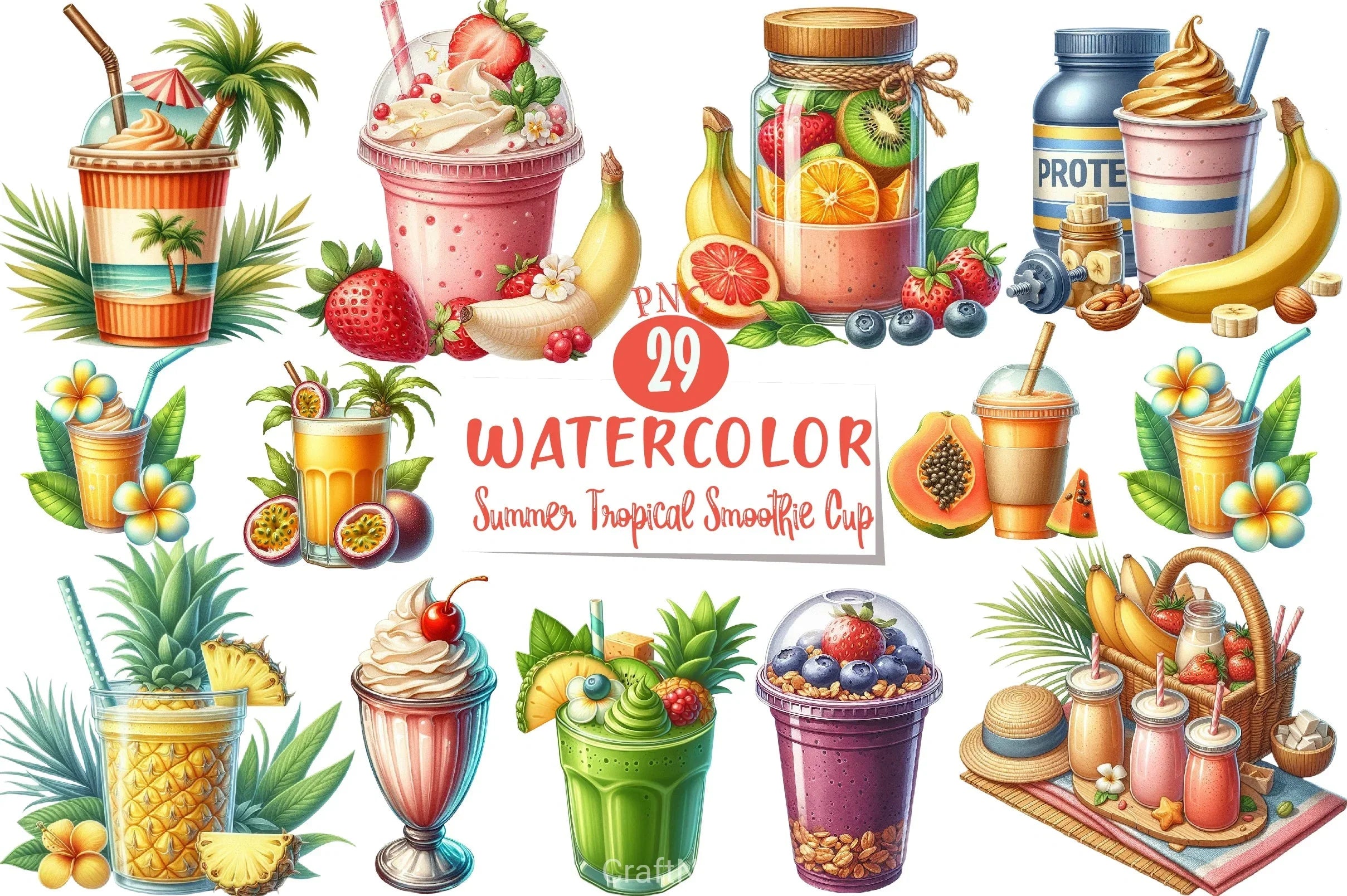 Summer Tropical Smoothie Clipart Bundle - CraftNest - Digital Crafting and Art