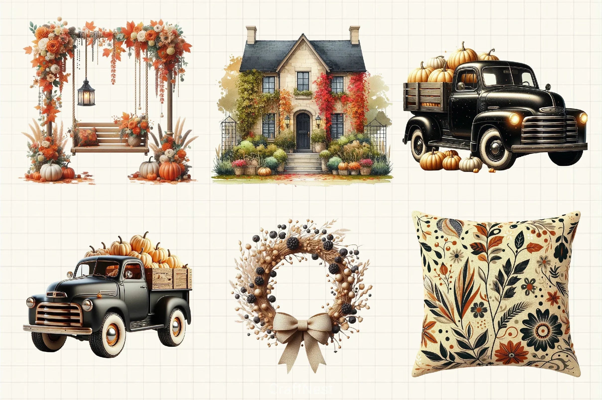 Beige & Black Autumn Clipart Bundle 1 - CraftNest - Digital Crafting and Art