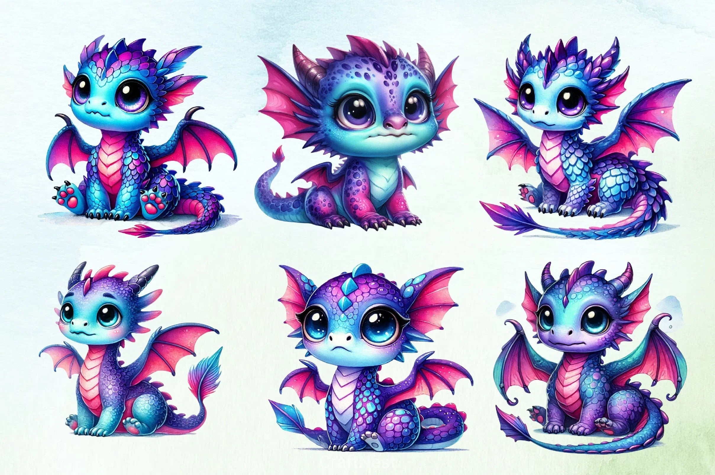 Cute Baby Dragons Clipart Bundle - CraftNest - Digital Crafting and Art