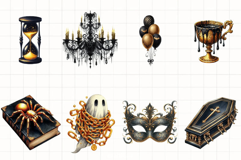 Creepy Black & Gold Halloween Clipart Bundle - CraftNest - Digital Crafting and Art