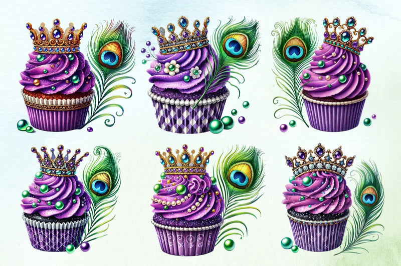 Mardi Gras Cupcake Clipart Bundle - CraftNest - Digital Crafting and Art