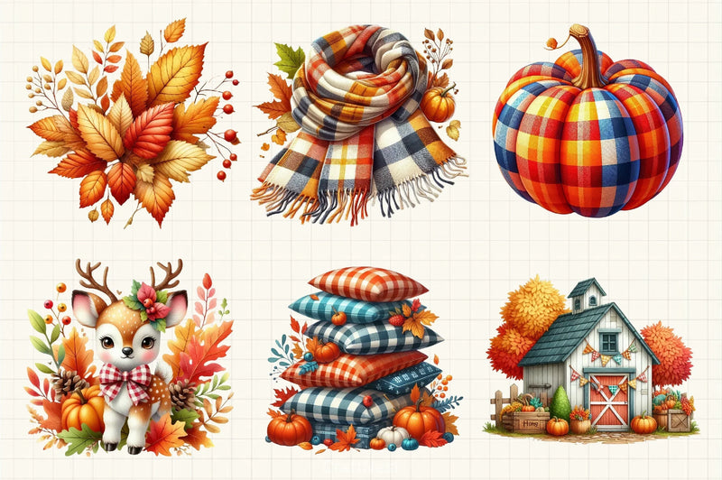 Gingham Autumn Clipart Bundle 3 - CraftNest - Digital Crafting and Art