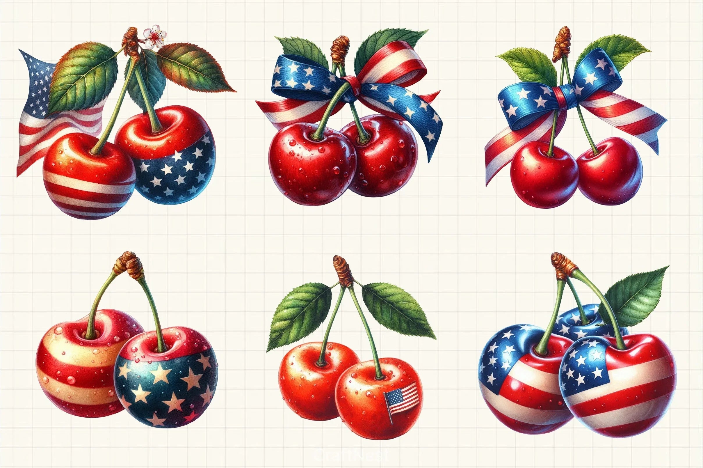 Patriotic America Cherries Clipart Bundle - CraftNest - Digital Crafting and Art
