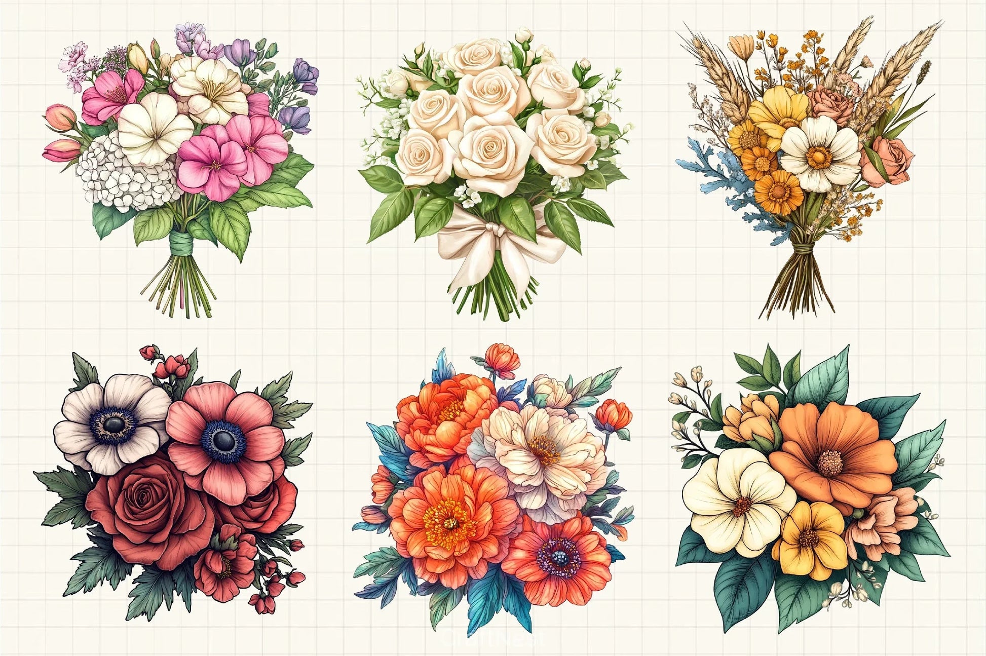 Wedding Flower Bouquet Clipart Bundle - CraftNest - Digital Crafting and Art