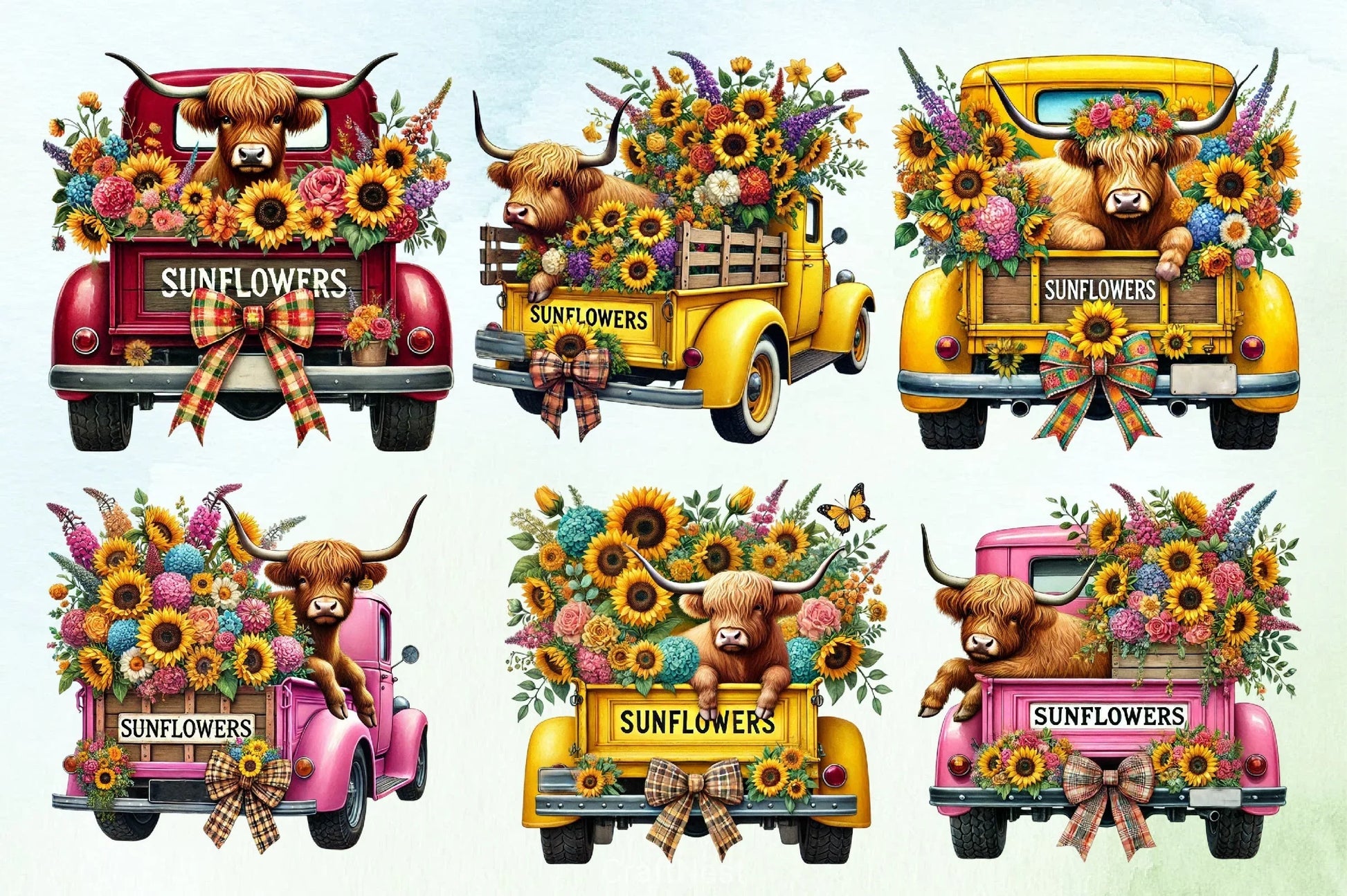 Sunflower Highland Cow Clipart Bundle 2 - CraftNest - Digital Crafting and Art