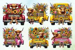 Sunflower Highland Cow Clipart Bundle 2 - CraftNest - Digital Crafting and Art