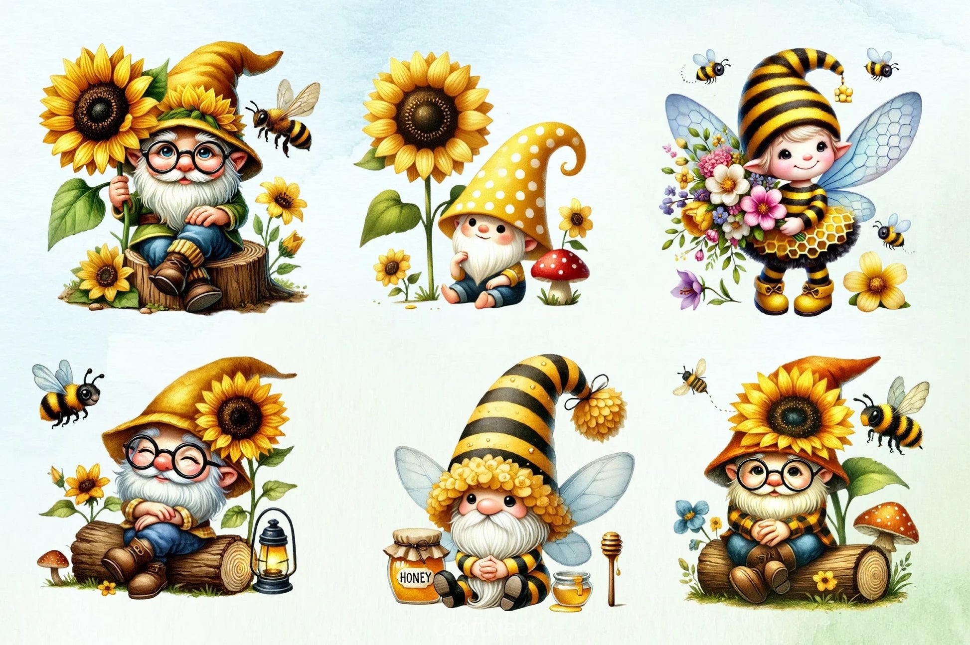 Honey Bee Gnome Clipart Bundle - CraftNest - Digital Crafting and Art