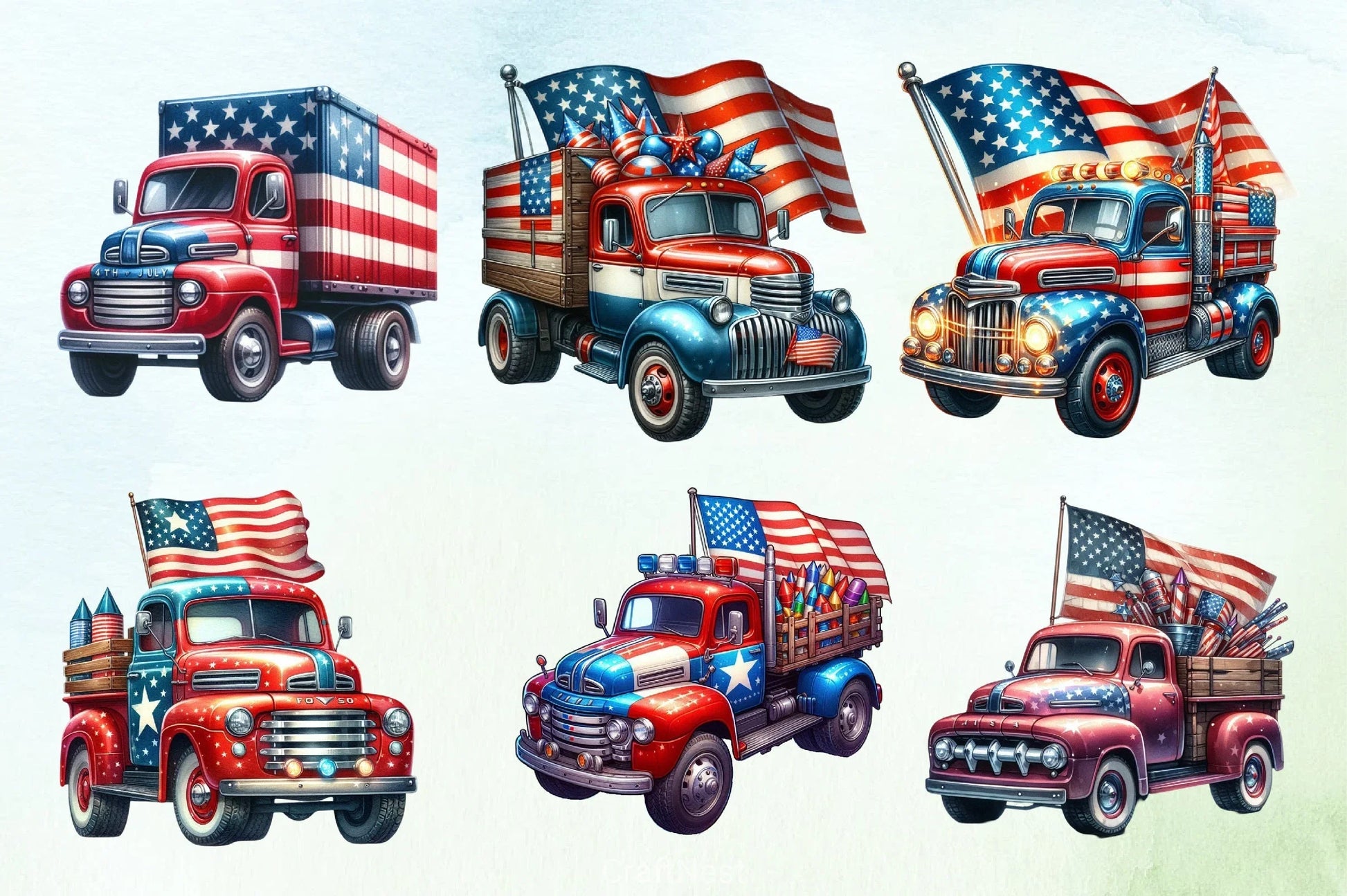 4th of July Truck Clipart Bundle - CraftNest - Digital Crafting and Art