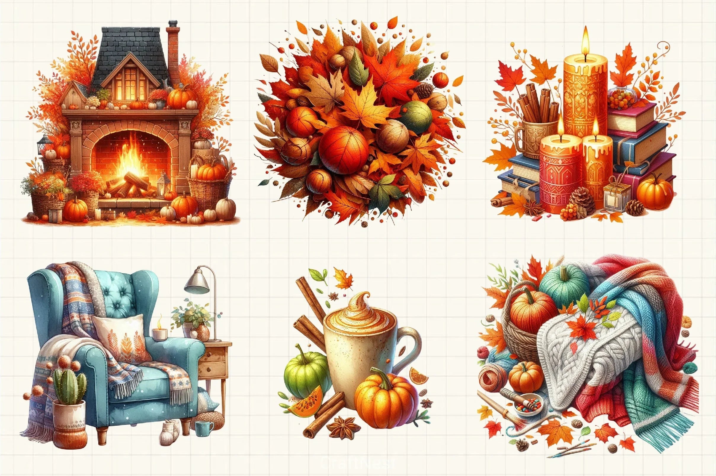 Cozy Autumn Clipart Bundle 4 - CraftNest - Digital Crafting and Art