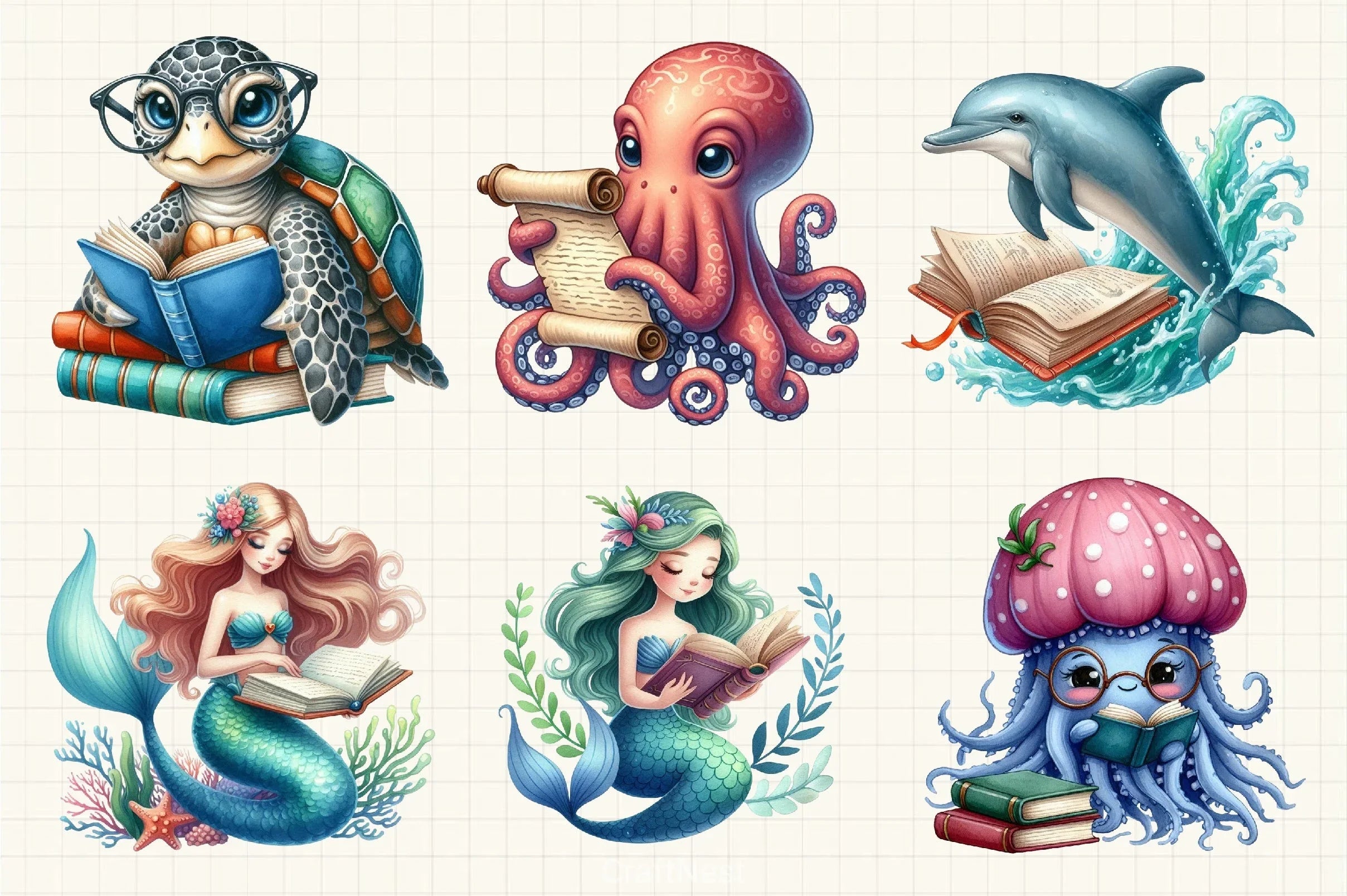 Undersea Reading Clipart Bundle - CraftNest - Digital Crafting and Art