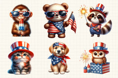4th of July Funny Animals Clipart Bundle 4 - CraftNest - Digital Crafting and Art