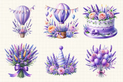 Lavender Floral Birthday Clipart Bundle - CraftNest - Digital Crafting and Art