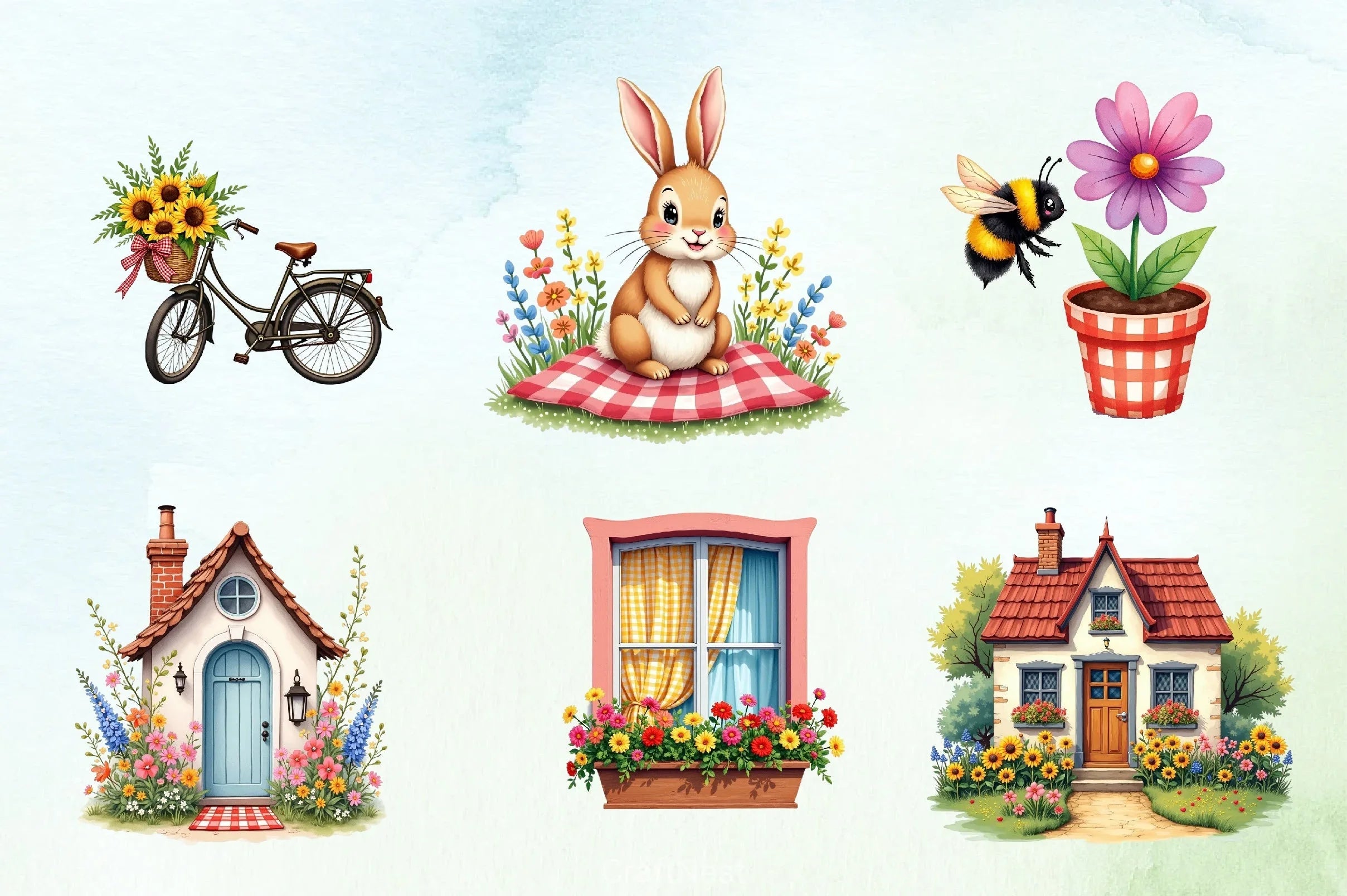 Cottage Gingham Summer Clipart Bundle - CraftNest - Digital Crafting and Art