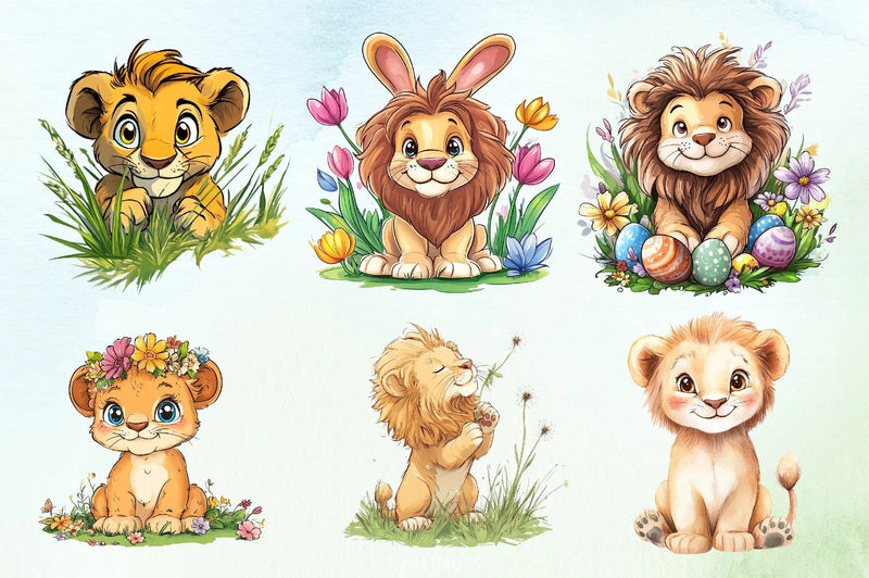 Cute Spring Lion Clipart Bundle - CraftNest - Digital Crafting and Art