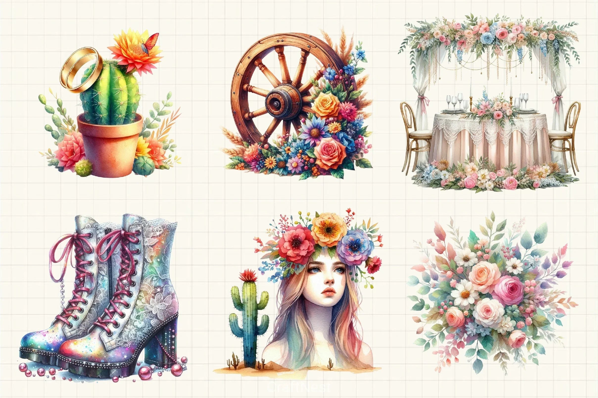 Western Boho Wedding Clipart Bundle 6 - CraftNest - Digital Crafting and Art