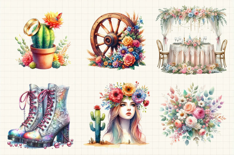 Western Boho Wedding Clipart Bundle 6 - CraftNest - Digital Crafting and Art