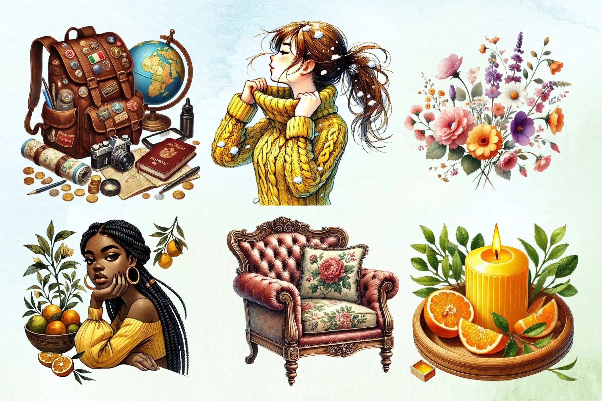 Winter Citrus Clipart Bundle - CraftNest - Digital Crafting and Art