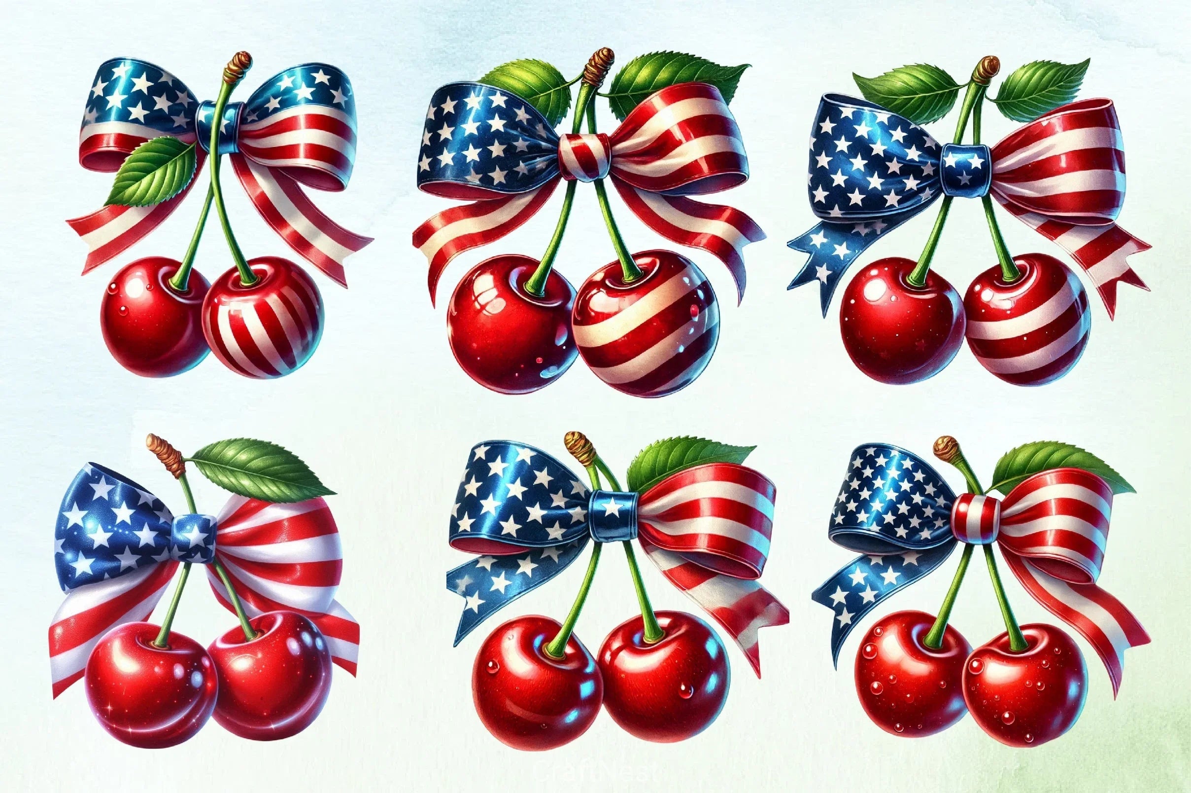 4th of July Cherry Bow Clipart Bundle 4 - CraftNest - Digital Crafting and Art