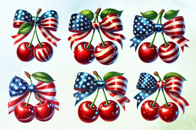 4th of July Cherry Bow Clipart Bundle 4 - CraftNest - Digital Crafting and Art