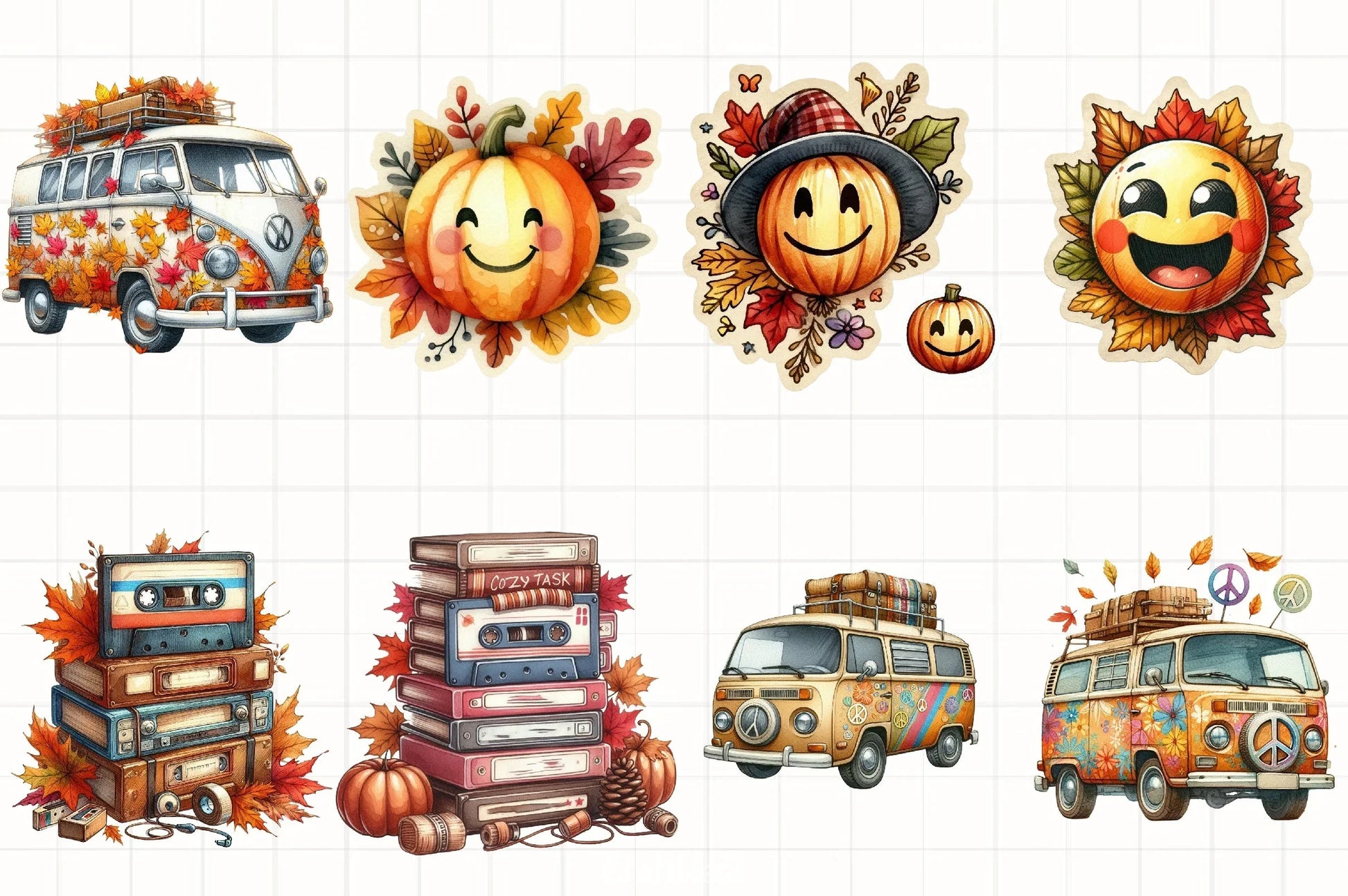 Retro Autumn Clipart Bundle - CraftNest - Digital Crafting and Art