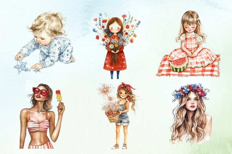 4th of July Girl Clipart Bundle 2 - CraftNest - Digital Crafting and Art