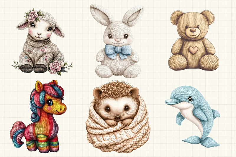 Vintage Knitted Baby Animals Clipart Bundle - CraftNest - Digital Crafting and Art