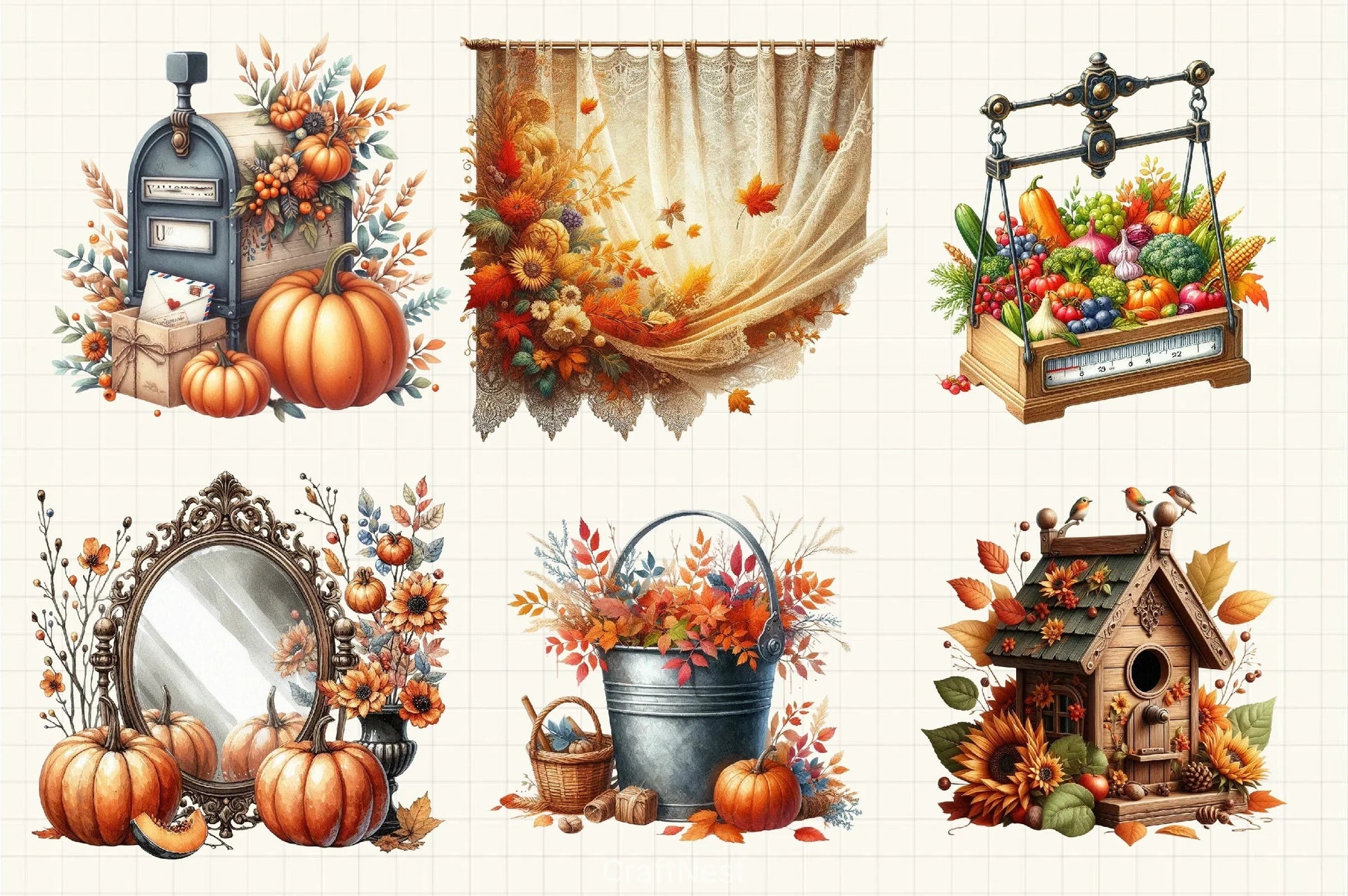 Vintage Fall Clipart Bundle - CraftNest - Digital Crafting and Art