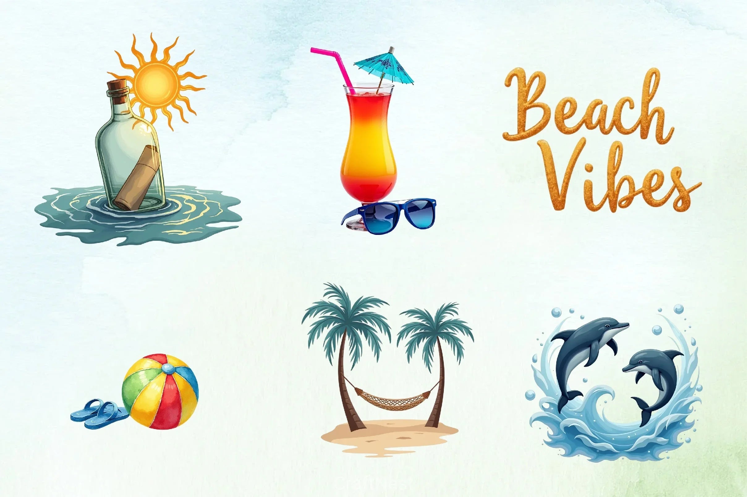 Blue Summer Beach Clipart Bundle - CraftNest - Digital Crafting and Art