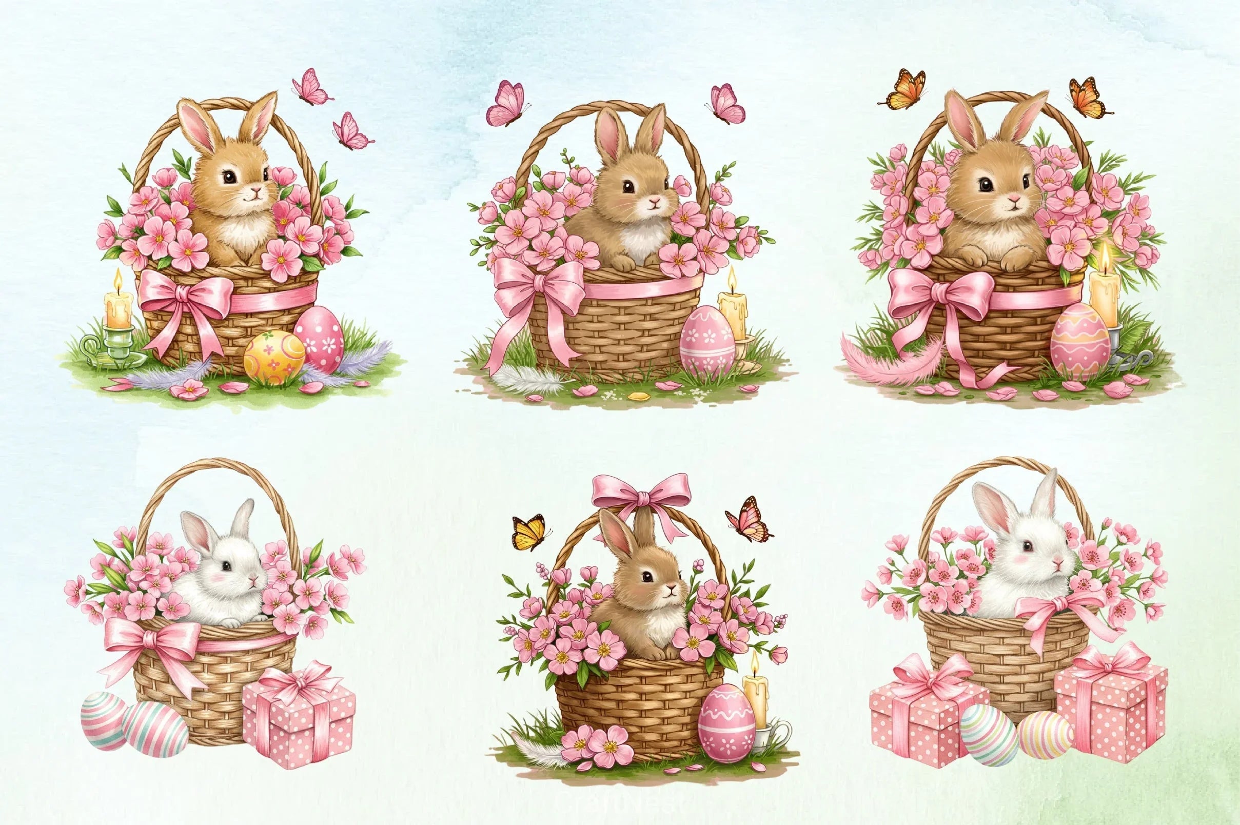 Pink Pastel Easter Bunny Clipart Bundle - CraftNest - Digital Crafting and Art