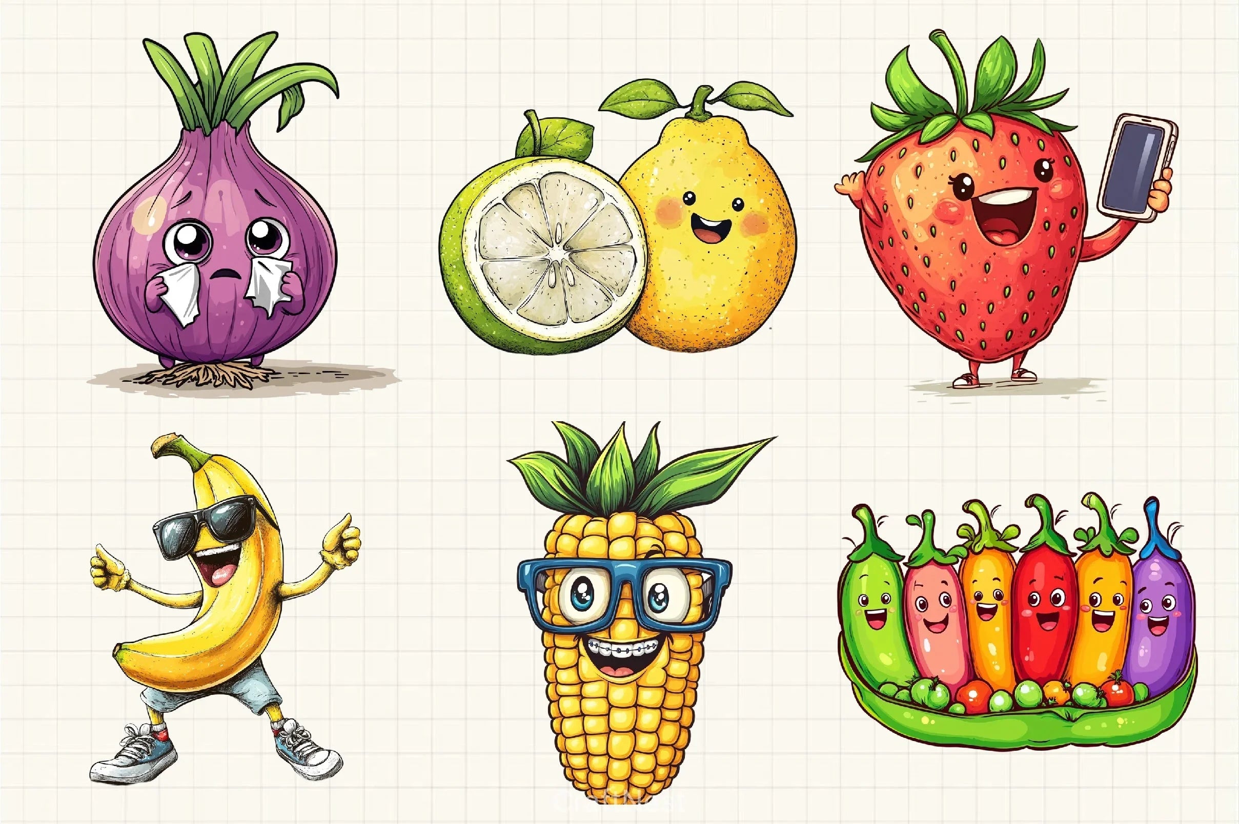 Funny Fruits & Veggies Clipart Bundle - CraftNest - Digital Crafting and Art