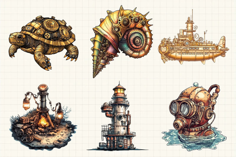 Steampunk Summer Clipart Bundle - CraftNest - Digital Crafting and Art