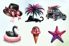Black & Pink Summer Clipart Bundle 1 - CraftNest - Digital Crafting and Art