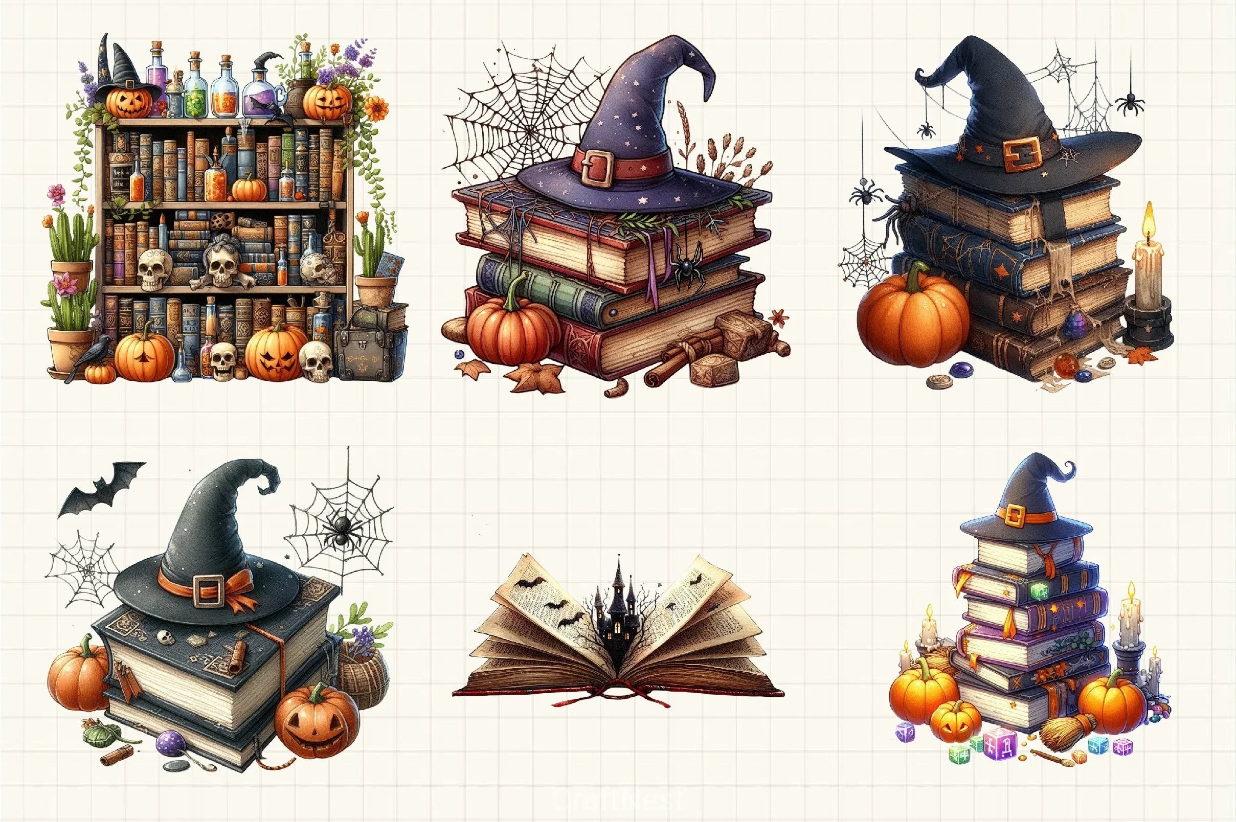 Books & Halloween Clipart Bundle - CraftNest - Digital Crafting and Art
