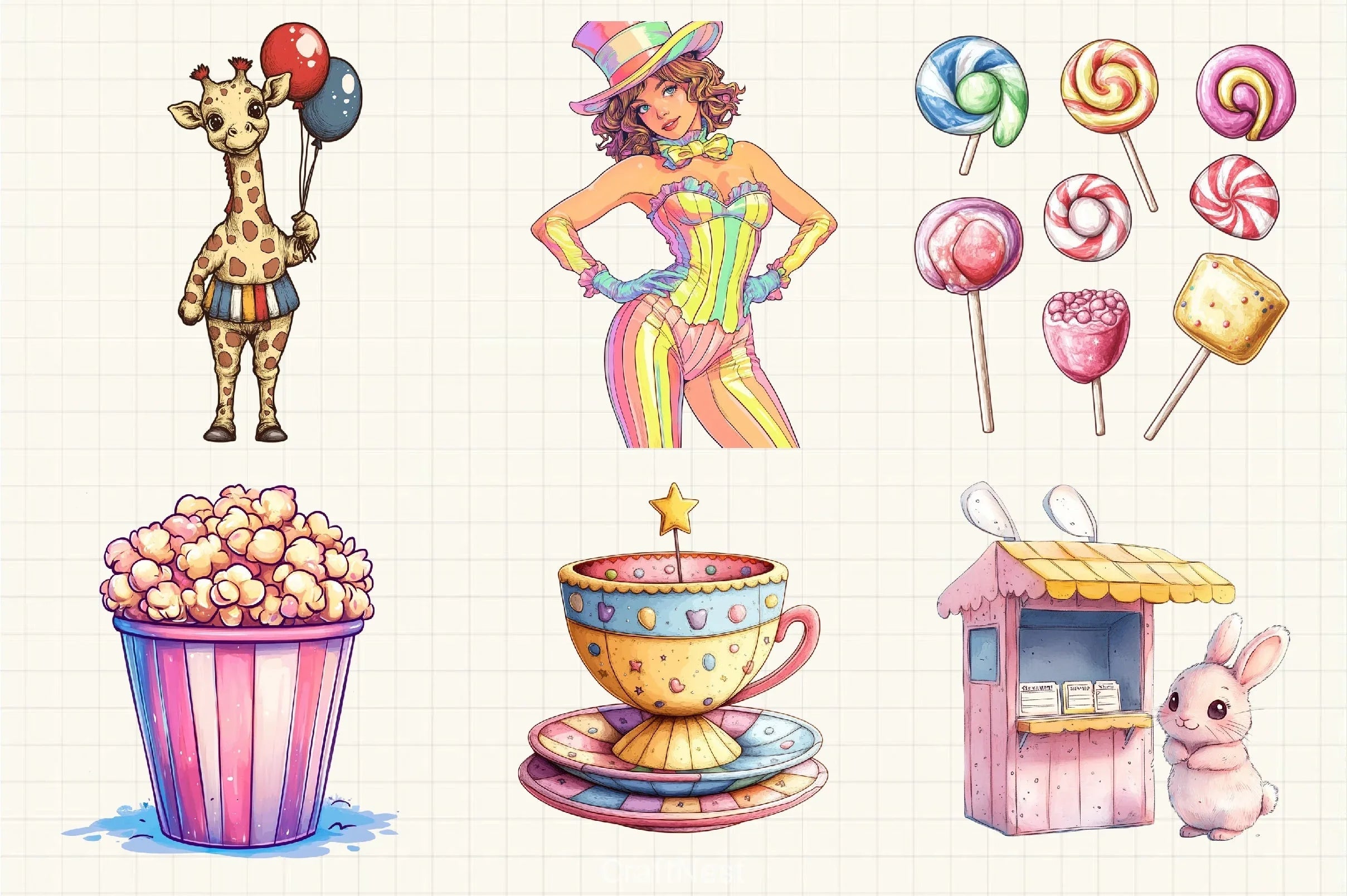 Pastel Summer Circus Clipart Bundle - CraftNest - Digital Crafting and Art